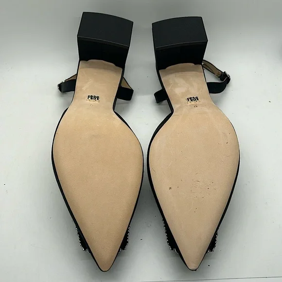 Badgley Mischka NIB “Emmie” Black Satin Crystal Buckle Slingback Sandals *Sz 9* - Picture 8 of 9